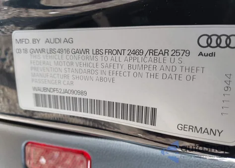 2018 Audi A5 2.0T Premium z USA, uszkodzony, nr VIN WAUBNDF52JA090989